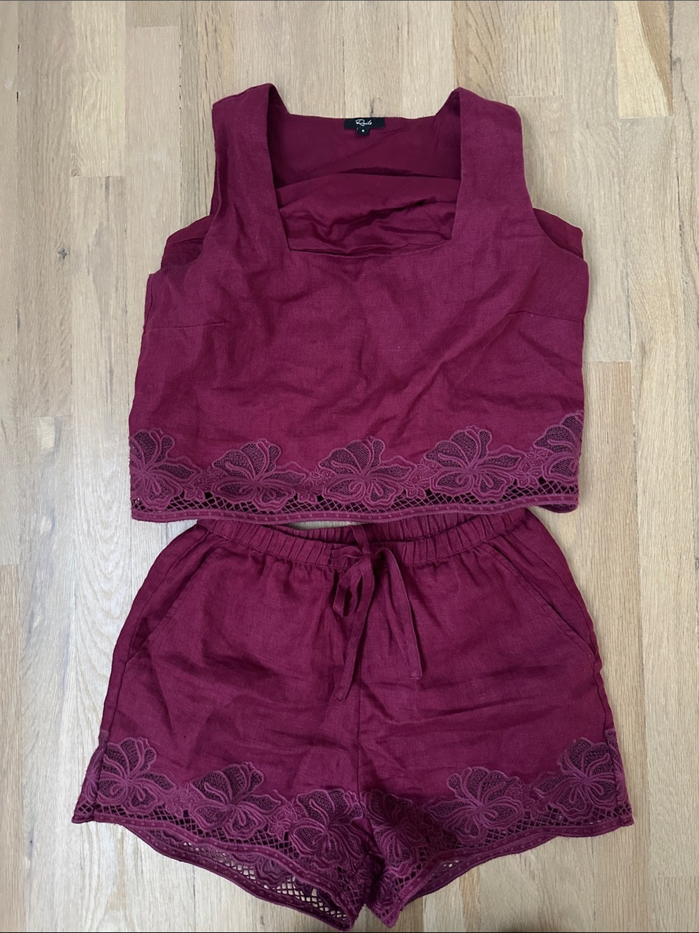 Revolve - Rails Wine Lace-Trim Tank & Short Sleep Set